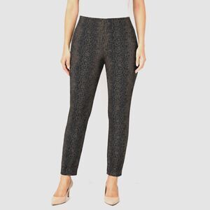 Susan Graver Ankle Pants Size 14P Stretch Jacquard Brown Python